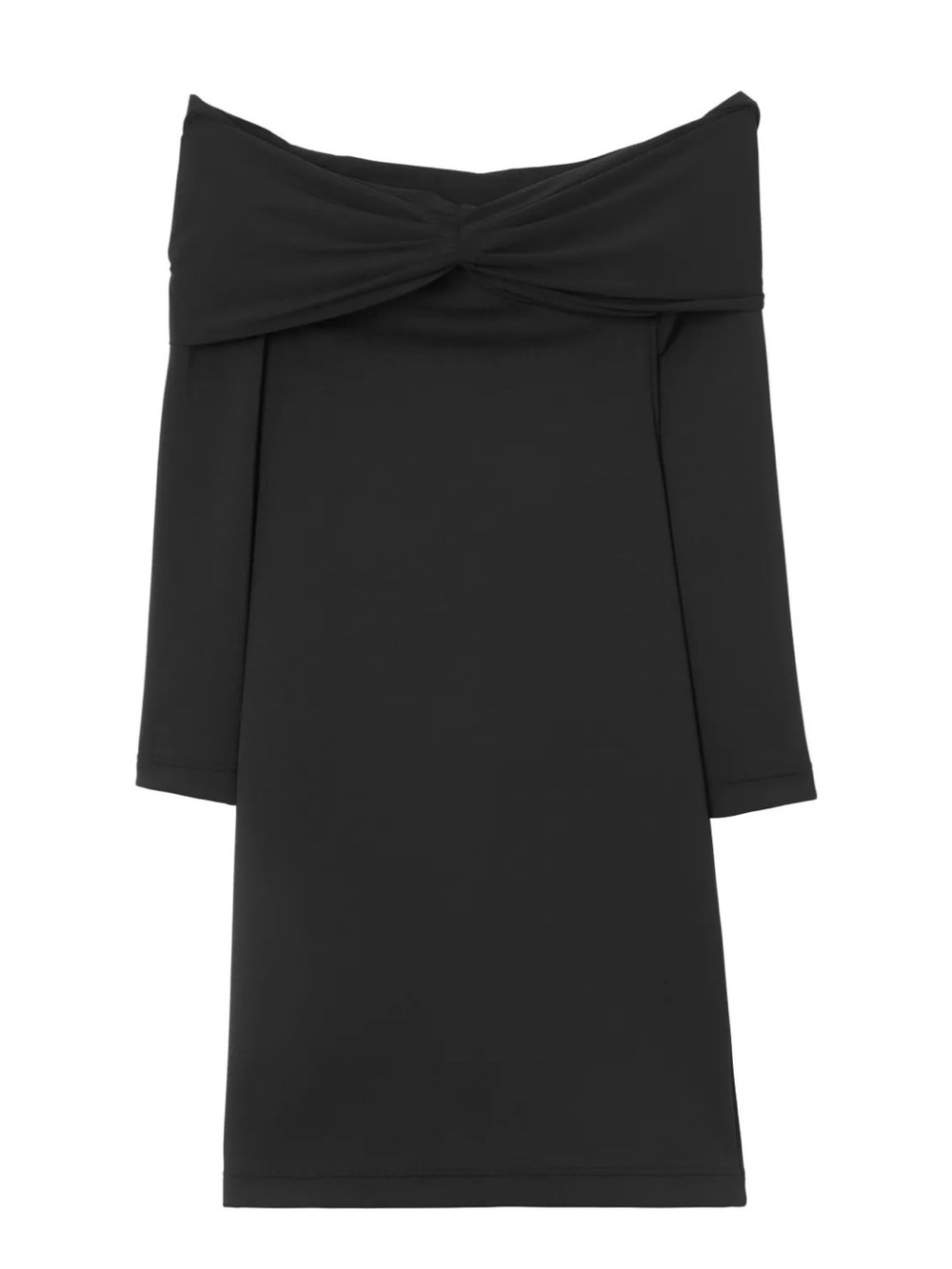 Burberry Black Off-Shoulder scuba Dress Gathered-Detail Long Sleeve $2k Sz 16 US